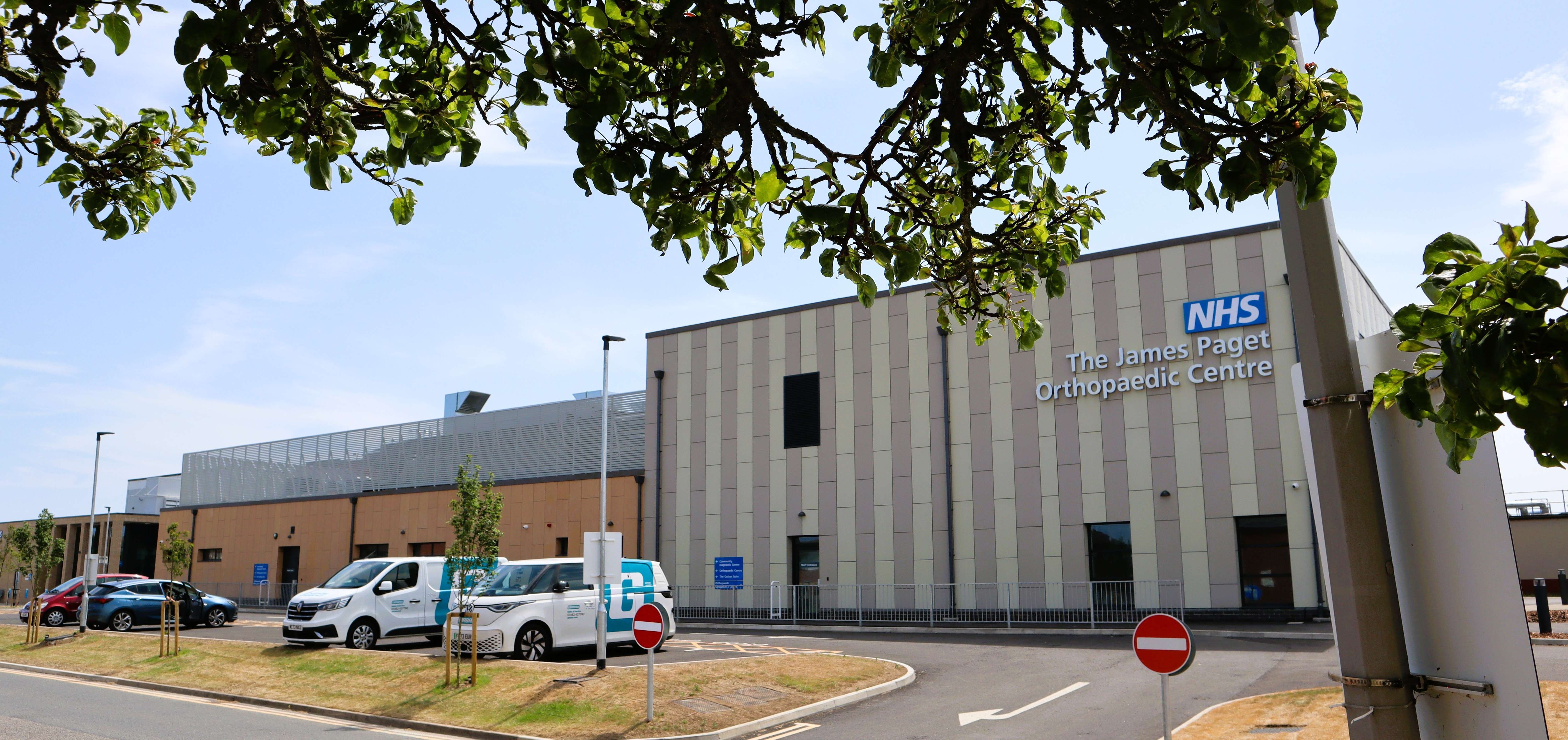 front of the NHS James Paget Orthopaedic Centre